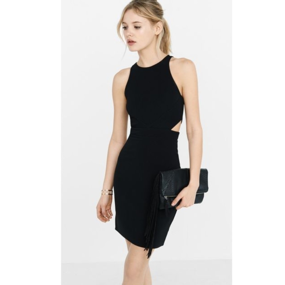 Express Ribbed Crew Neck Cut-Out Sheath Dress